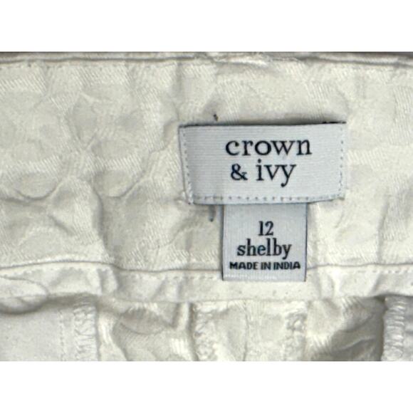 Crown & Ivy Textured Scalloped Shelby Shorts 12 White Vanilla Girl Cottagecore - Picture 3 of 9